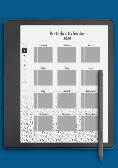 Confetti Birthday Calendar template for Kindle Scribe