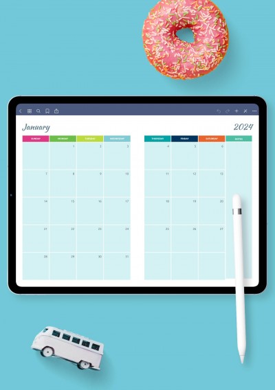Colorful Monthly Calendar Template for Notability