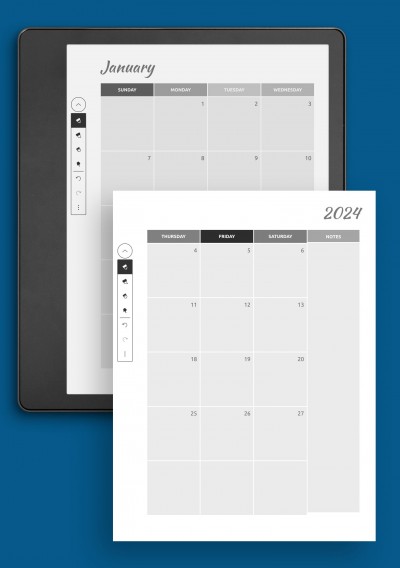 monthly calendar template for Kindle Scribe