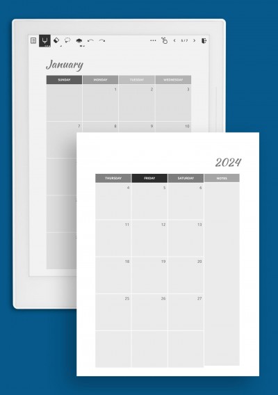 Supernote A6X monthly calendar template