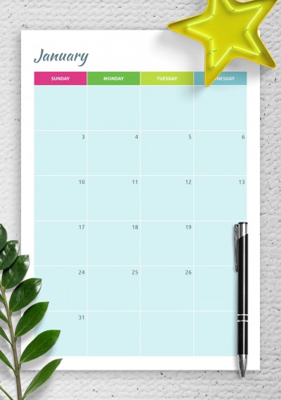 Download Printable Colorful monthly calendar PDF