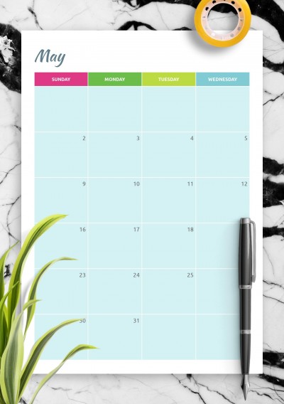Download Colorful monthly calendar - Printable PDF
