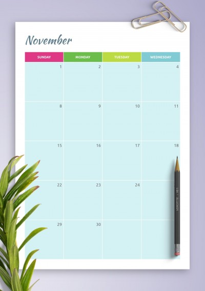Download Printable Colorful monthly calendar PDF