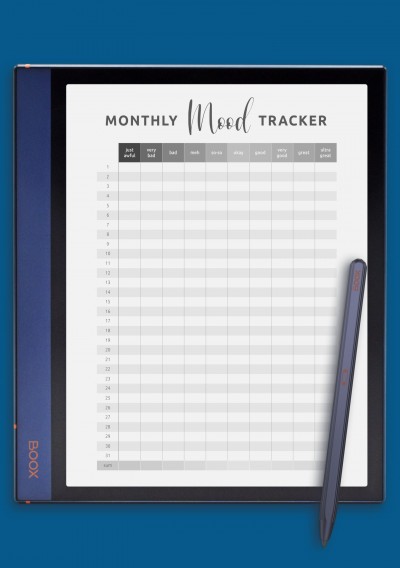 Gradient Monthly Mood Tracker Template for BOOX Note