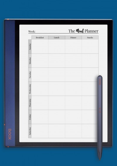 weekly meal planner with grocery list template for BOOX Note