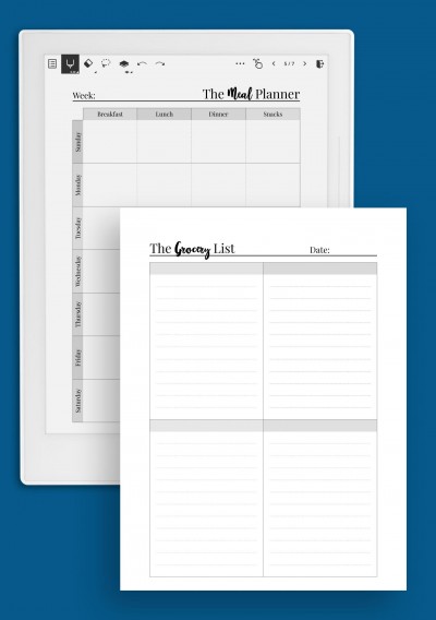 Supernote weekly meal planner with grocery list template