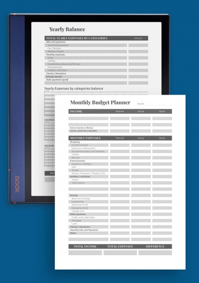 Complex budget planner template for BOOX Note