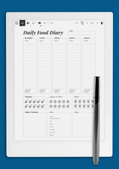 Complex daily food diary template for Supernote