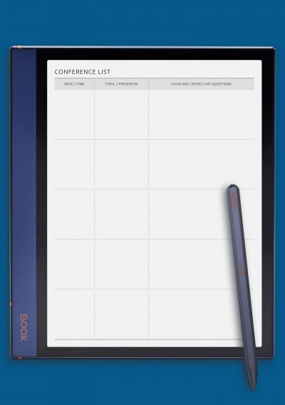 Conference List Template for BOOX Tab