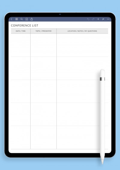 iPad & Android Conference List Template