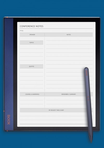 Conference Notes Template for BOOX Tab