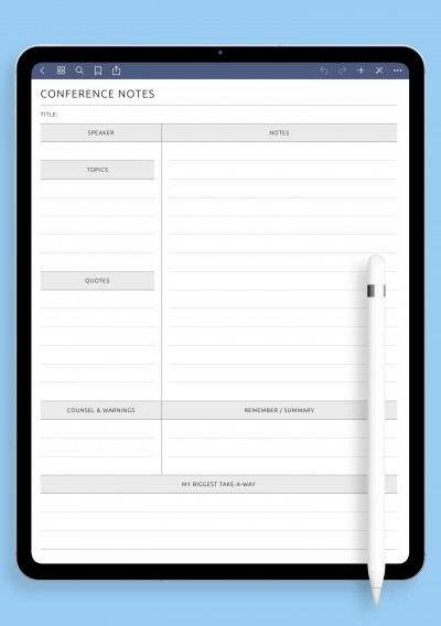 GoodNotes Conference Notes Template