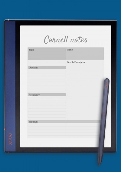 Cornell Note System Template for BOOX Note