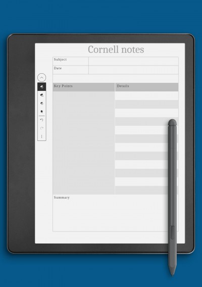 Kindle Scribe Cornell Notes Template Grey Background