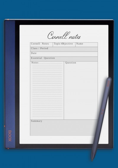 Cornell Notes Worksheet Template for BOOX Note