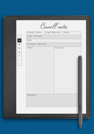 Cornell Notes Worksheet template for Kindle Scribe