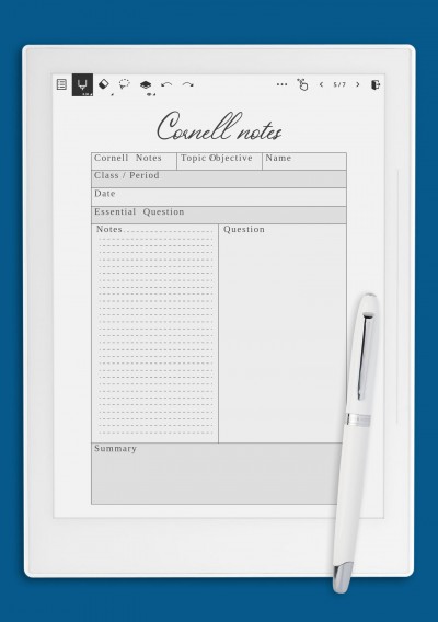 Cornell Notes Worksheet template for Supernote