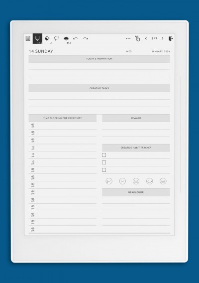 Daily ADHD Creative Flow Page template for Supernote