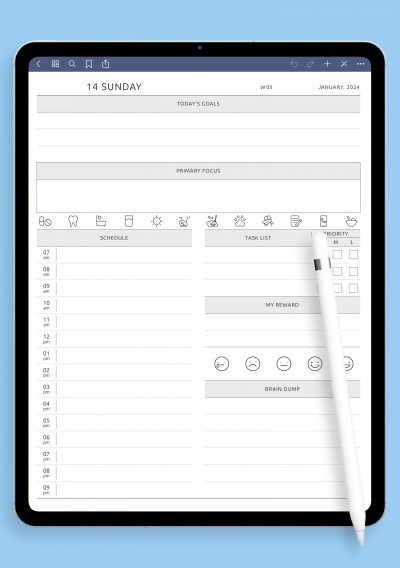 Daily ADHD-Friendly Planner template for GoodNotes