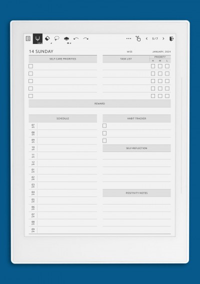Daily ADHD Wellness Page template for Supernote