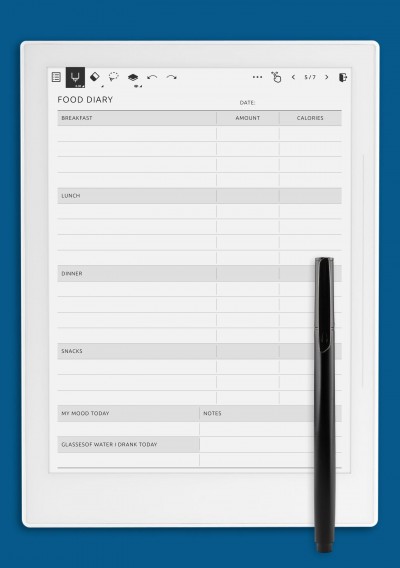 Supernote A6X Daily Food Diary Template