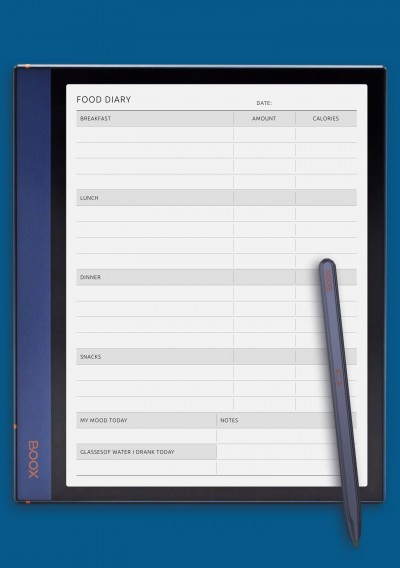 Daily Food Diary Template for BOOX Note Air