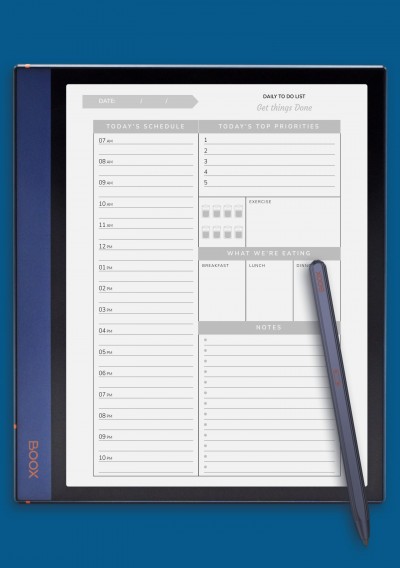 BOOX Note Air Daily hourly planner template - Get things Done