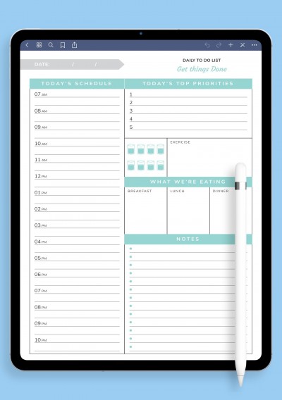 Daily hourly planner template for GoodNotes - Get things Done 