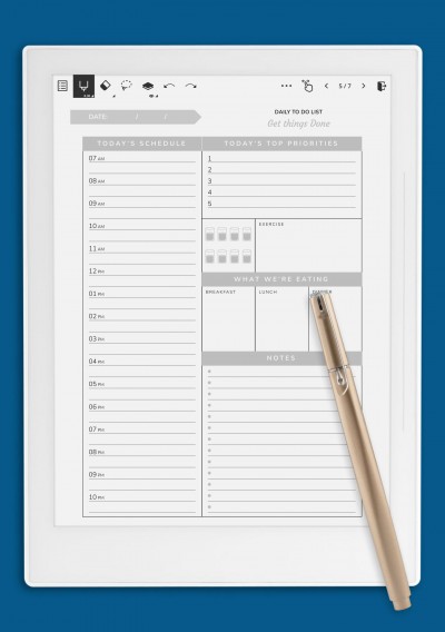 Supernote Daily hourly planner template - Get things Done