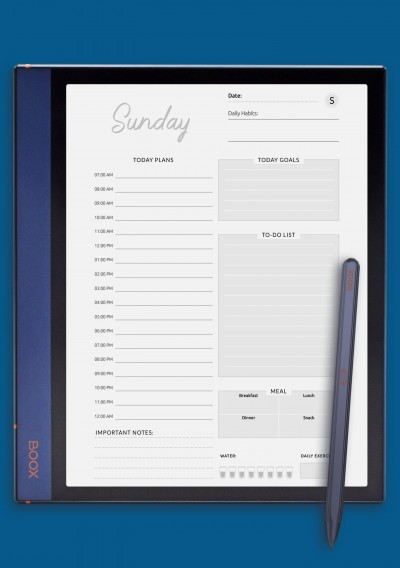 BOOX Note Air Daily Hourly Schedule and To Do List Template