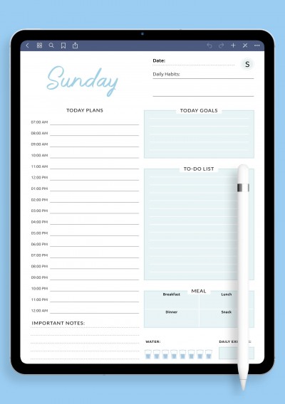 Daily Hourly Schedule and To Do List Template for iPad & Android