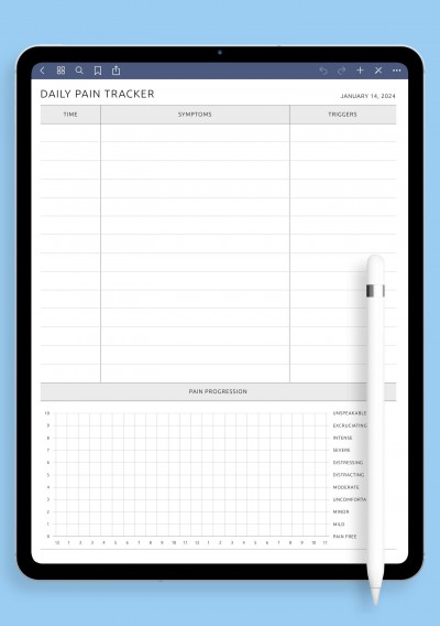 Daily Pain Tracker Template for iPad