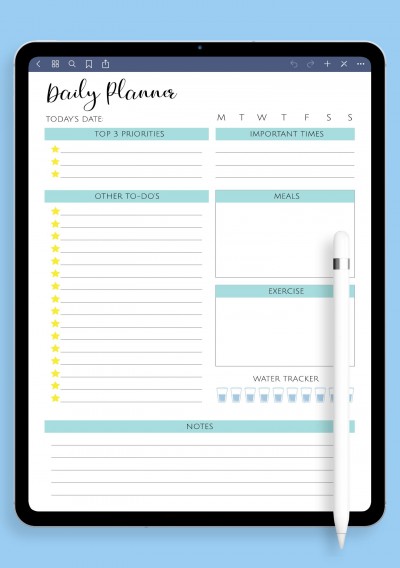 Daily Plan Template for Notability