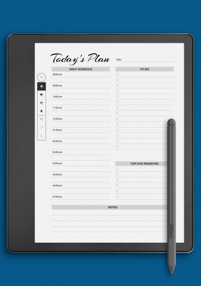 Daily planner with hourly schedule &amp; to-do list - AM/PM time format template for Kindle Scribe