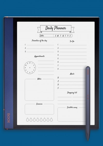 BOOX Note Daily planner with scribble away section template