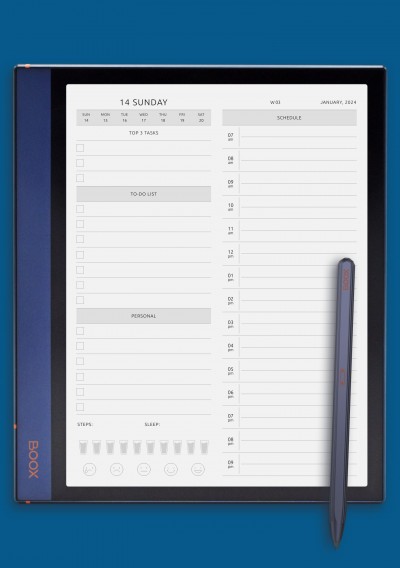 Daily Planner Template with Mood and Water Tracker for BOOX Note