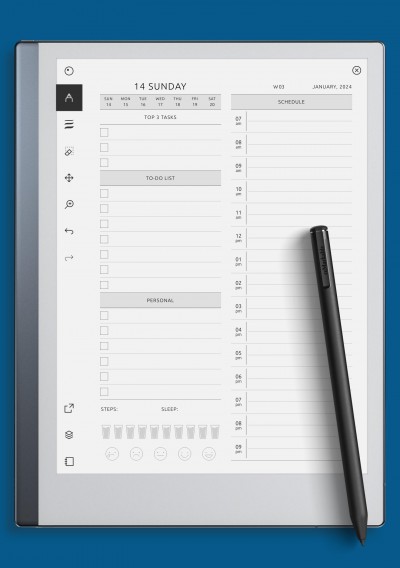 reMarkable Daily Planner Template with Mood and Water Tracker