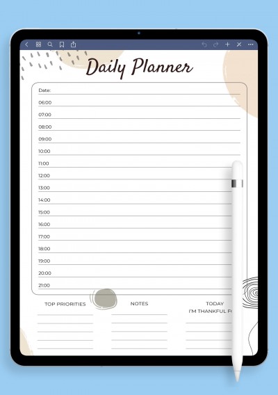 Daily Planner with Time Slots Template for GoodNotes