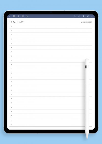 Daily Rulled 24h Template template for GoodNotes