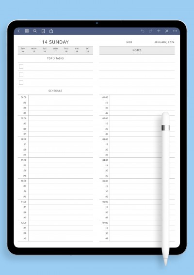 Daily Schedule 15 Min Template for Notability