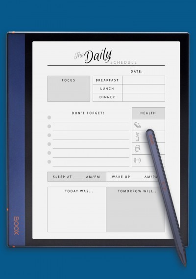 The Daily Schedule with Health section template for BOOX Note