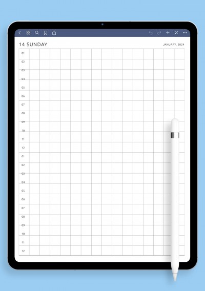 Daily Square 24h Template template for GoodNotes