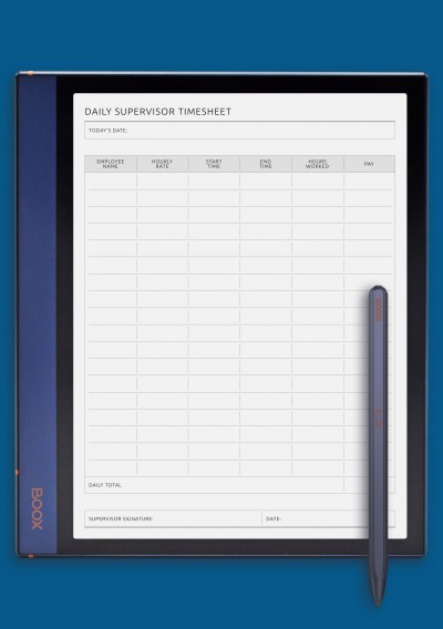 Daily Supervisor Timesheet Template for BOOX Note Air