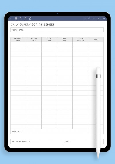 GoodNotes Daily Supervisor Timesheet Template