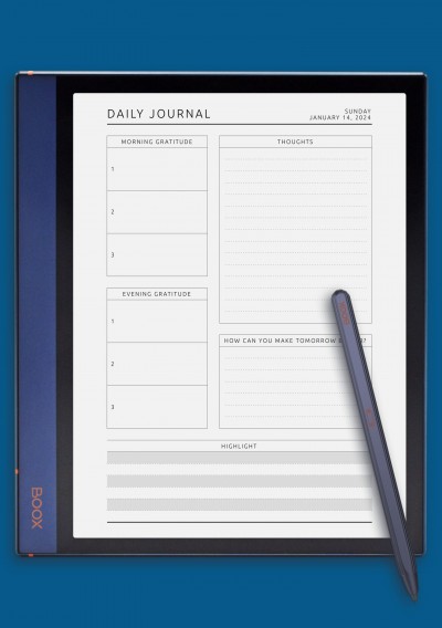 Daily Wellness Journal Template for BOOX Note Air