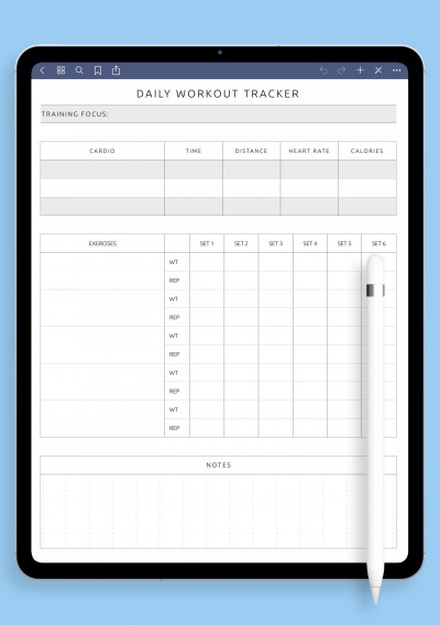 Daily Workout Tracker Template for iPad