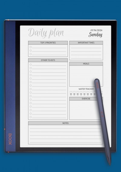 Dated Daily Planner with To Do List Template for BOOX Note Air