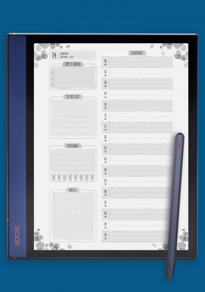 Dated Daily Planner - Floral Style template for BOOX Note Air