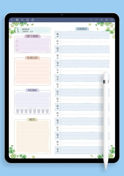 Dated Daily Planner - Floral Style template for GoodNotes