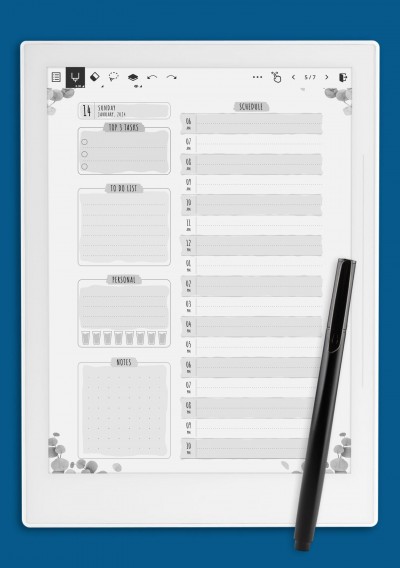 Dated Daily Planner - Floral Style Template for Supernote